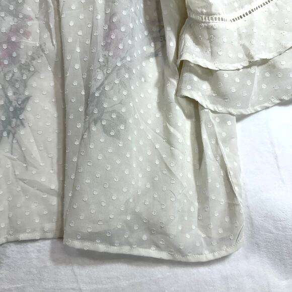 GIA Boho Top XXL White Oversized Sheer Floral Print Peasant Plus Flutter Tassel - Picture 7 of 16